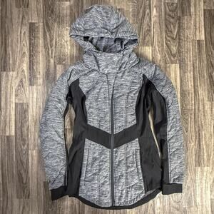 The North Face Womens Hooded Full Zip Jacket Grey Black Outdoor Athletic Coat